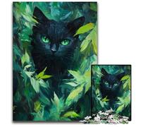 Jigsaw Puzzle 1000 Pieces for Adults Cat in Green Leaves Cardboard Jigsaw Puzzles Difficult And Challenge, Great Gifts And Toys for Age 14 26X38CM