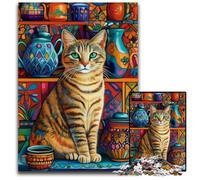 Jigsaw Puzzle 1000 Pieces for Adults Cat on The Shelf Cardboard Puzzles for 14+ Difficult to Complete But Fun And Humorous Birthday Gift 26X38CM