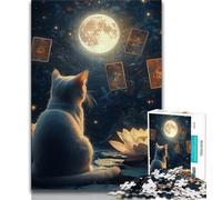 Jigsaw Puzzle 1000 Pieces for Adults Cat Under The Moon Jigsaw,Stress Reliever Staycation Kill Time Parent-child Interaction 26x38cm