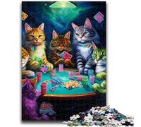 Jigsaw Puzzle 1000 Pieces for Adults Cats Play Poker Jigsaw,Stress Reliever Staycation Kill Time Parent-child Interaction (26x38cm)