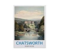Jigsaw Puzzle 1000 Pieces for Adults，Chatsworth Derbyshire Vintage Travel Poster，Unique Suitable for Teenagers and Adults, Home Decoration（75x50cm）-DC42