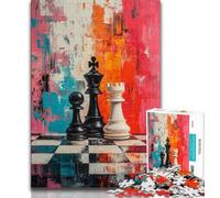 Jigsaw Puzzle 1000 Pieces for Adults Chess Oil Painting 1000 Pieces for Adults,Interesting Stress Reduction Parent-child Interaction (size 38x26cm)