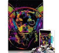 Jigsaw Puzzle 1000 Pieces for Adults Chihuahua DJ Neon Teenager Puzzles,Quiz Game Wall Decoration Unique Birthday And Xmas Gifts 26x38cm