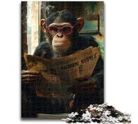 Jigsaw Puzzle 1000 Pieces for Adults Chimpanzee Reading A Newspaper Teenager Puzzles,Quiz Game Wall Decoration Unique Birthday And Xmas Gifts (26x38cm)