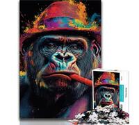 Jigsaw Puzzle 1000 Pieces for Adults Chimpanzee Smoking 1000 Pieces for Adults,Interesting Stress Reduction Parent-child Interaction (size 38x26cm)
