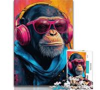 Jigsaw Puzzle 1000 Pieces for Adults Chimpanzee Wearing Headphones Adult Jigsaw,learning Educational for Is Ideal As A Gift for The Whole Family 26x38cm
