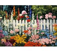 Jigsaw Puzzle 1000 Pieces for Adults, Colorful Cottage Garden Adult Jigsaw Puzzles, Blooming Flowers White Picket Fence 1000 Piece Puzzle Challenging Game Finished Size 19.5 x 27.5 Inch