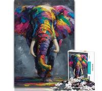 Jigsaw Puzzle 1000 Pieces for Adults Colorful Elephant Oil Painting 1000 Pieces for Teenagers,Birthday Present, Gifts, Wall Art for Ages 14+ 38x26cm