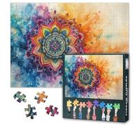Jigsaw Puzzle 1000 Pieces for Adults Colorful Mandala Art Watercolor Background Boho Style Intricate Geometric Design Meditation Puzzle for Stress Relief Home Wall Decor 27.5x19.7 Inches