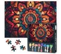 Jigsaw Puzzle 1000 Pieces for Adults Colorful Stained Glass Window Art Intricate Ornamental Pattern Abstract Mandala Design Mind Challenge Puzzle Therapy Home Decor Gift 27.5x19.7 Inches