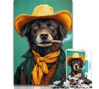 Jigsaw Puzzle 1000 Pieces for Adults Cowboy Dog 1000 Pieces for Teenagers,Enhance Love between Couples for Ages 14+ 75x50cm
