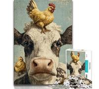 Jigsaw Puzzle 1000 Pieces for Adults Cows And Hens Puzzles for Teenagers,Vibrant And Unique Design Relaxing & Challenging Puzzle Experience 75x50cm