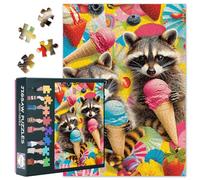 Jigsaw Puzzle 1000 Pieces for Adults, Cute Raccoons enjoying Tasty Ice Cream 1000 Piece Jigsaw Puzzles, Delicious Summer Adult Puzzles, Educational Toy Finished Size50x70cm