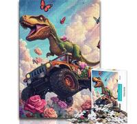 Jigsaw Puzzle 1000 Pieces for Adults Dinosaur Driving A Car 1000 Pieces for Teenagers,Enhance Love between Couples for Ages 14+ 38x26cm