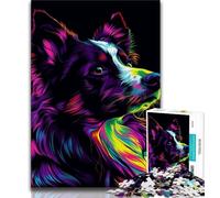 Jigsaw Puzzle 1000 Pieces for Adults DJ Neon Border Collie Puzzles for Teenagers,Fun Activity for Home, Rainy Days Toys, Birthday Gifts (size 38x26cm)
