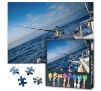 Jigsaw Puzzle 1000 Pieces for Adults Fishing Boat Rod and Coil Artwork Modern Nautical Painting Onboard Vessel Wall Decor Marine Theme Puzzle Challenge 27.5 x 19.7 Inches