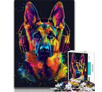 Jigsaw Puzzle 1000 Pieces for Adults German Shepherd DJ Neon Teenager Puzzles,Quiz Game Wall Decoration Unique Birthday And Xmas Gifts 75x50cm