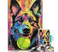 Jigsaw Puzzle 1000 Pieces for Adults German Shepherd Playing with Tennis Ball 1000 Pieces for Adults,Interesting Stress Reduction Parent-child Interaction (size 38x26cm)
