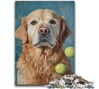 Jigsaw Puzzle 1000 Pieces for Adults Golden Retriever Playing Tennis 1000 Piece Puzzle,Educational Games Home Decoration Birthday Present, Gifts, Wall Art (26x38cm)
