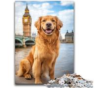 Jigsaw Puzzle 1000 Pieces for Adults Golden Retriever Under Big Ben 1000 Pieces for Teenagers,Birthday Present, Gifts, Wall Art for Ages 14+ (50x75cm)