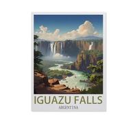 Jigsaw Puzzle 1000 Pieces for Adults,Iguazu Falls Argentina Vintage Travel Poster,Teens Boys Girls Puzzles Difficult Thick Sturdy Pieces Challenging Puzzle for Party Games(75x50cm)-CH46