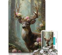 Jigsaw Puzzle 1000 Pieces for Adults Jungle Deer Oil Painting 1000 Pieces for Teenagers,Challenging Family Activity Games DIY Toy for Home Wall Decor Gifts 75x50cm