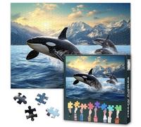 Jigsaw Puzzle 1000 Pieces for Adults Killer Whale Orca Pair Leaping from Ocean Waves Marine Wildlife Action Scene Aquatic Mammals Educational Puzzle 27.5x19.7 Inch