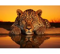 Jigsaw Puzzle 1000 Pieces for Adults Leopard Wildlife Animal Puzzle Big Cat Laying by Water African Safari Scene Challenging Nature Themed Activity 27.5x19.7 Inch