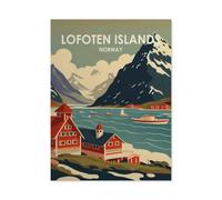 Jigsaw Puzzle 1000 Pieces for Adults，Lofoten Islands Norway Vintage Travel Poster Mountains，Teens Boys Girls Puzzles Difficult Challenging Puzzle for Party Games Kids Family Friends（50x70cm）-AT4