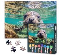 Jigsaw Puzzle 1000 Pieces for Adults Marine Wildlife Close Up Portrait of a Seal Swimming in Natural Ocean Habitat Water Animal Theme Challenging Puzzle Game 27.5x19.7 Inch