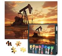 Jigsaw Puzzle 1000 Pieces for Adults Modern Industrial Equipment Oil Pumps Raw Material Extraction from Ground Energy Industry Wall Art 27.5x19.7 Inch