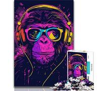 Jigsaw Puzzle 1000 Pieces for Adults Monkey with Headphones Sunglasses 1000 Pieces for Teenagers,Enhance Love between Couples for Ages 14+ 75x50cm