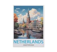 Jigsaw Puzzle 1000 Pieces for Adults,Netherlands Amsterdam vintage travel poster,Teens Boys Girls Puzzles Premium Quality Fun Family Challenging Puzzles for Birthday(50x70cm)-BD7