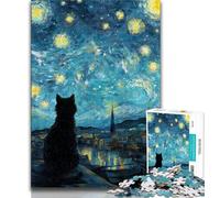 Jigsaw Puzzle 1000 Pieces for Adults Night Sky Black Cat 1000 Pieces for Teenagers,Birthday Present, Gifts, Wall Art for Age 14 Years Up (size 38x26cm)