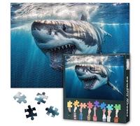 Jigsaw Puzzle 1000 Pieces for Adults Ocean Predator Shark Underwater Scene Powerful Marine Animal in Deep Sea Wildlife Nature Themed Challenging Puzzle 27.5x19.7 Inch