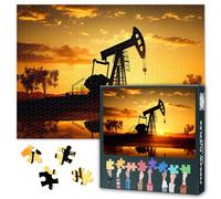 Jigsaw Puzzle 1000 Pieces for Adults Oil Pump Rig at Sunset Petroleum Industry Energy Machine Industrial Landscape Wall Art Large 27.5x19.7 Inch