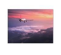 Jigsaw Puzzle 1000 Pieces for Adults，Passenger plane flying through a red evening sky，Teens Boys Girls Puzzles Premium Quality Fun Family Challenging Puzzles for Birthday（75x50cm）-K49