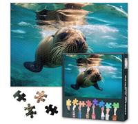 Jigsaw Puzzle 1000 Pieces for Adults Playful Sea Lion in Turquoise Coastal Waters Marine Wildlife Ocean Scene with Swimming Animal Behavior Educational Puzzle 27.5x19.7 Inch