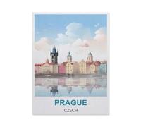 Jigsaw Puzzle 1000 Pieces for Adults，Prague Czech Vintage Travel Poster，Kids Teens Large Families Puzzle Game（26x38cm）-BI16