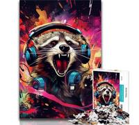 Jigsaw Puzzle 1000 Pieces for Adults Psychedelic Animal Raccoon 1000 Pieces for Adults,Brain Intelligence Challenge Addictive Toys for Home Decoration 38x26cm