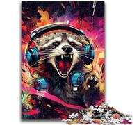 Jigsaw Puzzle 1000 Pieces for Adults Psychedelic Animal Raccoon Teenager Puzzles,Quiz Game Wall Decoration Unique Birthday And Xmas Gifts (75x50cm)