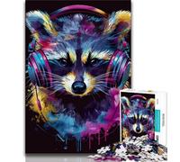 Jigsaw Puzzle 1000 Pieces for Adults Raccoon with Headphones 1000 Pieces for Adults,Challenging Game for The Whole for Women, Gifts for Men (size 75x50cm)