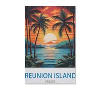 Jigsaw Puzzle 1000 Pieces for Adults,Reunion Island France Vintage Travel Poster,Teens Boys Girls Puzzles Difficult Challenging Puzzle for Party Games Kids Family Friends-H198-38x52cm