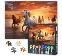 Jigsaw Puzzle 1000 Pieces for Adults Running Horses at Sunset Beach Ocean View Majestic Wild Horses Galloping Nature Scene Challenging Animal Puzzle Art Relaxing Activity 27.5 x 19.7 Inches