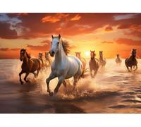 Jigsaw Puzzle 1000 Pieces for Adults Running Horses at Sunset Beach Ocean View Majestic Wild Horses Galloping Nature Scene Challenging Animal Puzzle Art Relaxing Activity 27.5 x 19.7 Inches