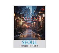 Jigsaw Puzzle 1000 Pieces for Adults，Seoul South Korea Vintage Travel Poster，Teens Boys Girls Puzzles Difficult Challenging Puzzle for Party Games Kids Family Friends（38x26cm）-CI4