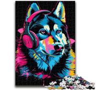 Jigsaw Puzzle 1000 Pieces for Adults Siberian Husky with Headphones Adult Jigsaw,learning Educational for Is Ideal As A Gift for The Whole Family (26x38cm)
