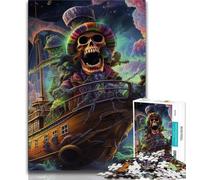 Jigsaw Puzzle 1000 Pieces for Adults Skull Pirate Ship Adult Jigsaw,learning Educational for Is Ideal As A Gift for The Whole Family 26x38cm