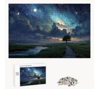 Jigsaw Puzzle 1000 Pieces for Adults - Starry Sky & Tree - Wooden Pieces with Classic Fit & HD Print - Stress Relief Hobby & Home Decor - 75 x 50 cm - Not for Children under 14 P3#458