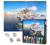Jigsaw Puzzle 1000 Pieces for Adults Stunning Winter Scene of Hamnoy Village with Festhaeltinden Mountain Norway Landscape Premium Paper Puzzle Relaxing Activity for Adults and Teens 27.5 x 19.7 in